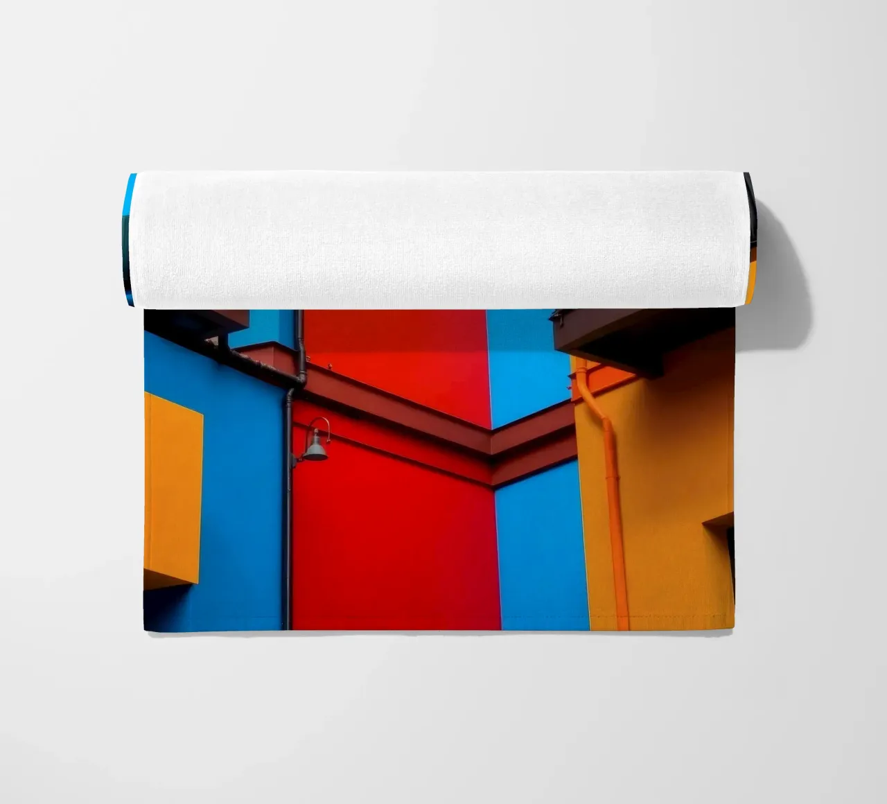Colorful architecture features buildings in urban location beach towel by DesignDoodle