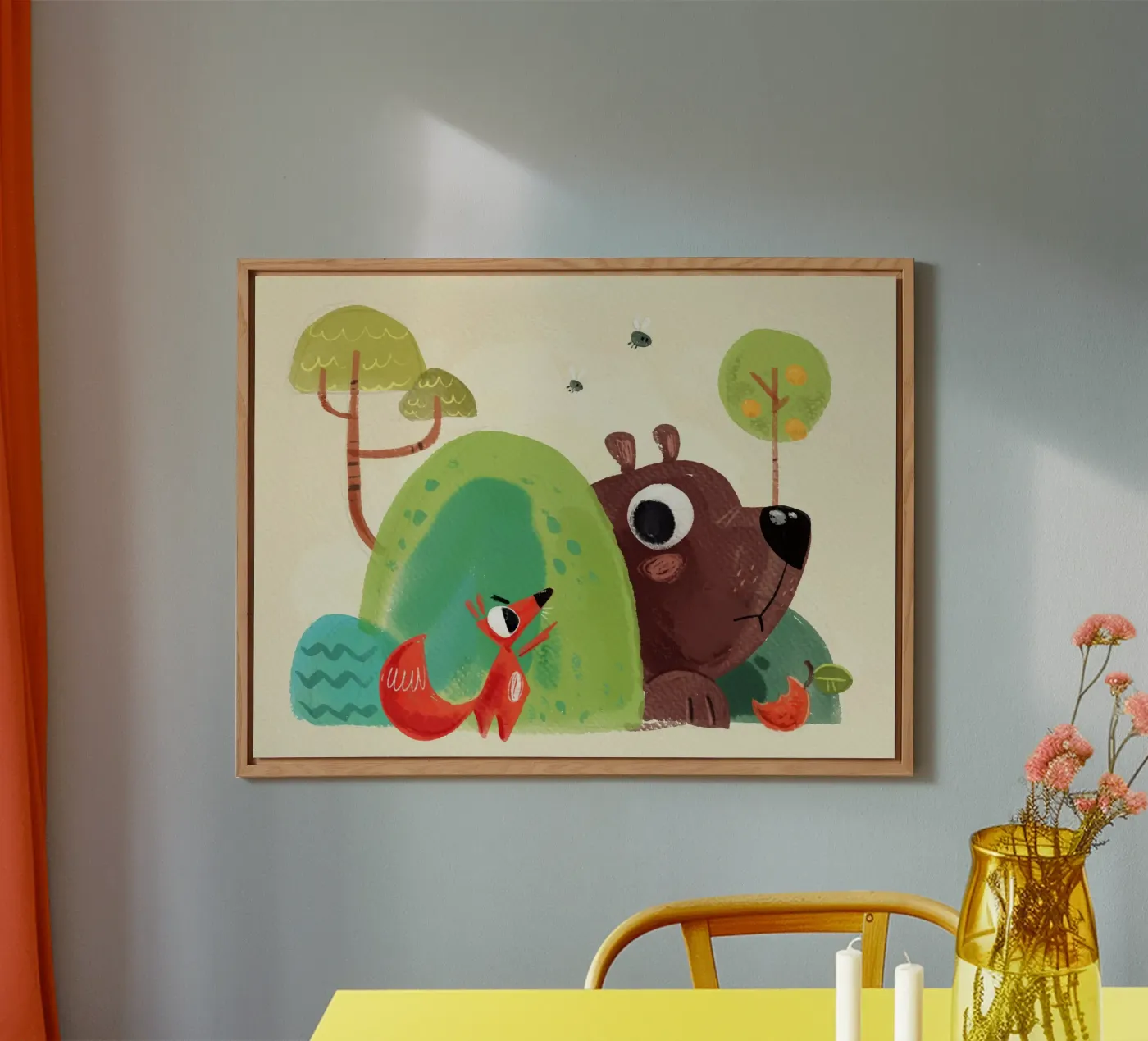 Volpe e orso alluminio dibond da Johannes Lott Illustration