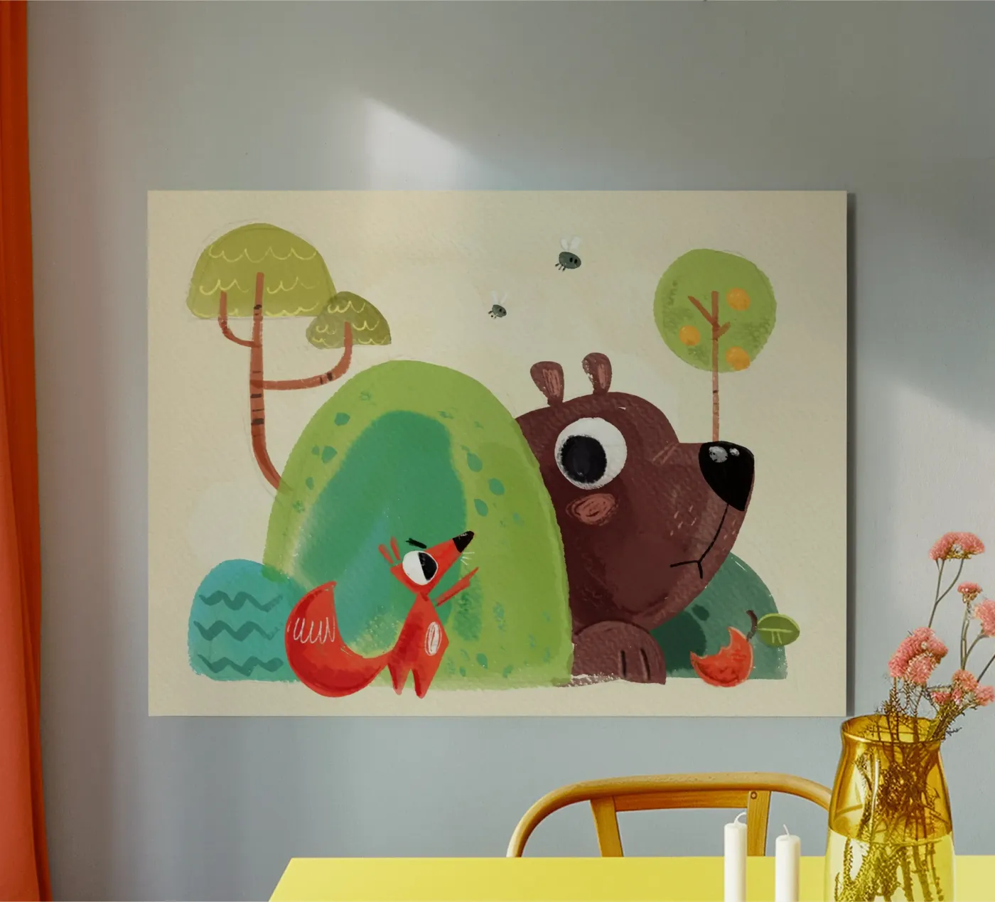 Volpe e orso alluminio dibond da Johannes Lott Illustration