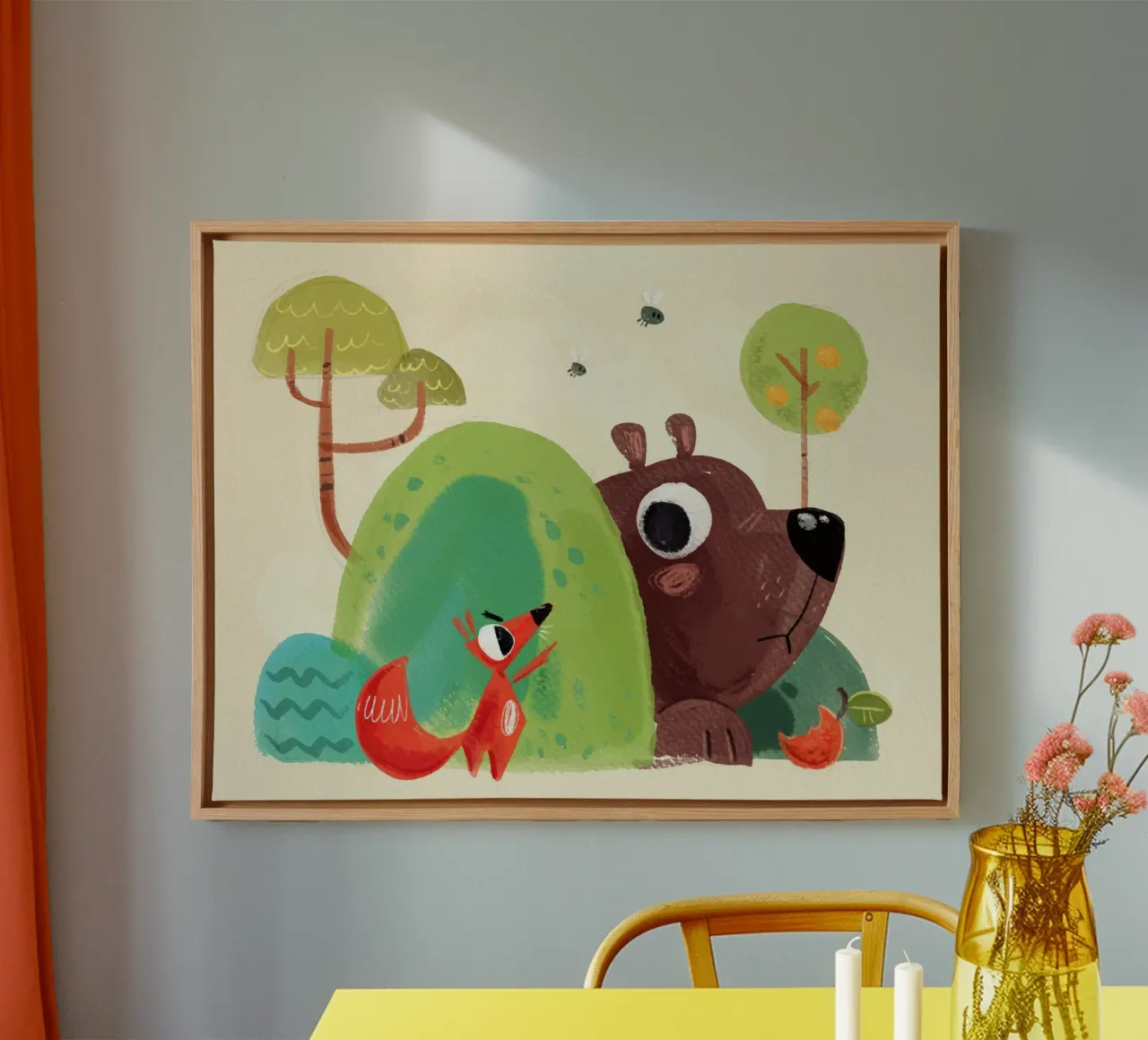 Volpe e orso tela con Cornice a cassetta da Johannes Lott Illustration