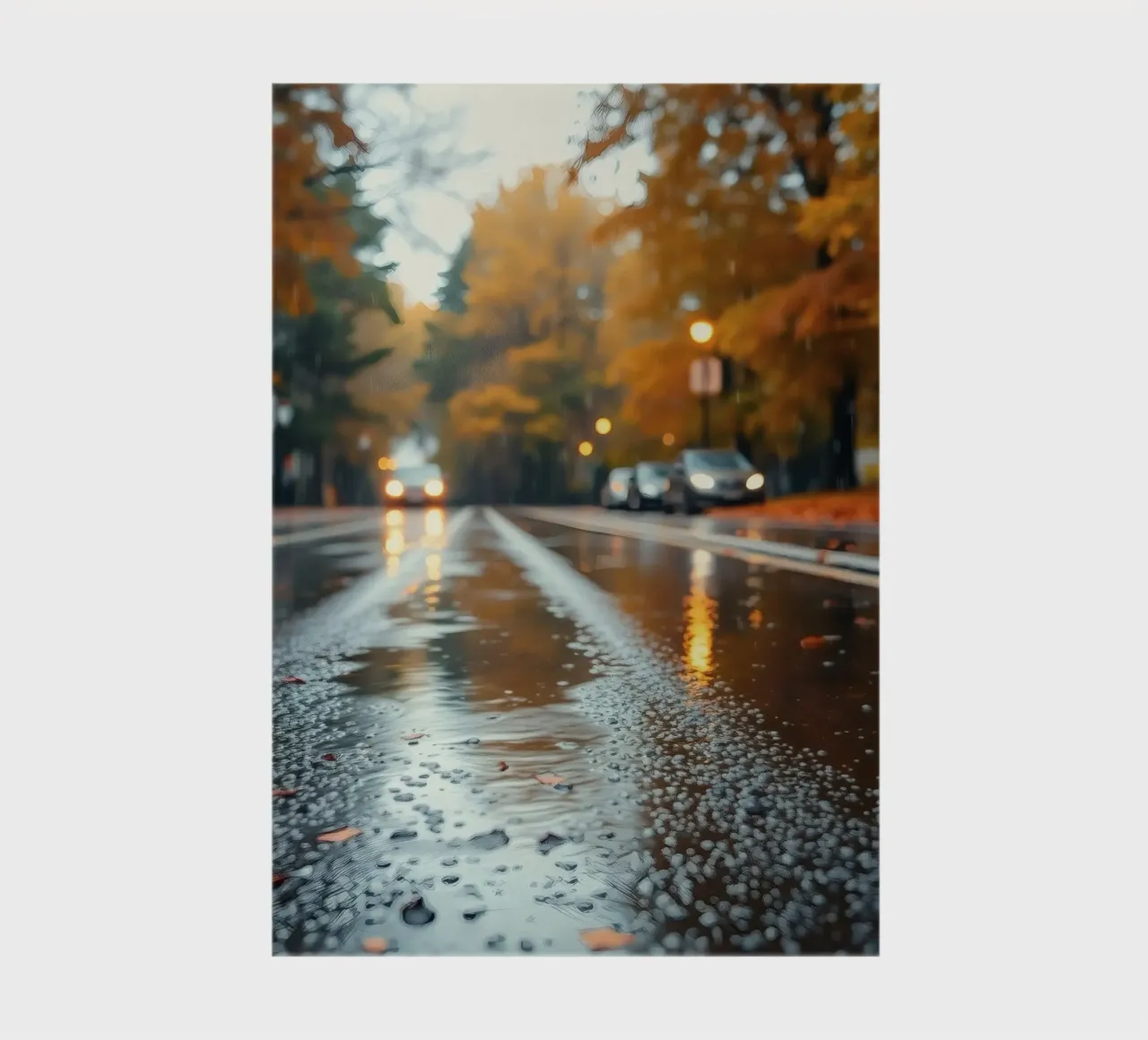 Vue d'une rue en automne avec la pluie reflétant le feuillage coloré carnet de notes de DesignDoodle