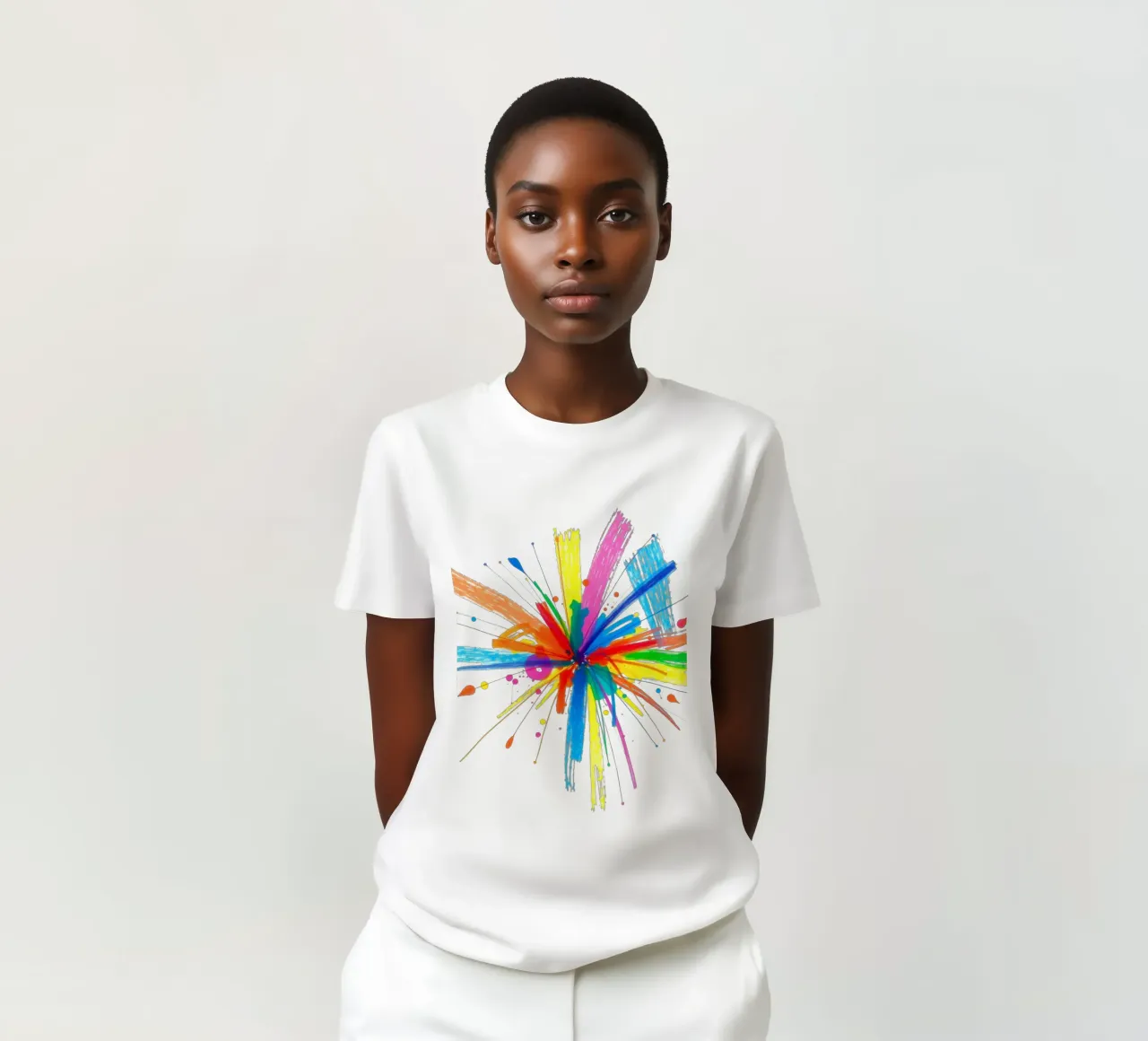 Colorful explosion of paint splatters abstract design t-shirt by DesignDoodle