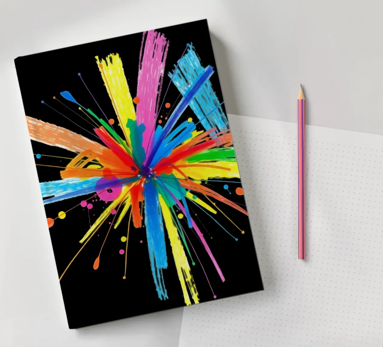 Colorful explosion of paint splatters abstract design notebook by DesignDoodle
