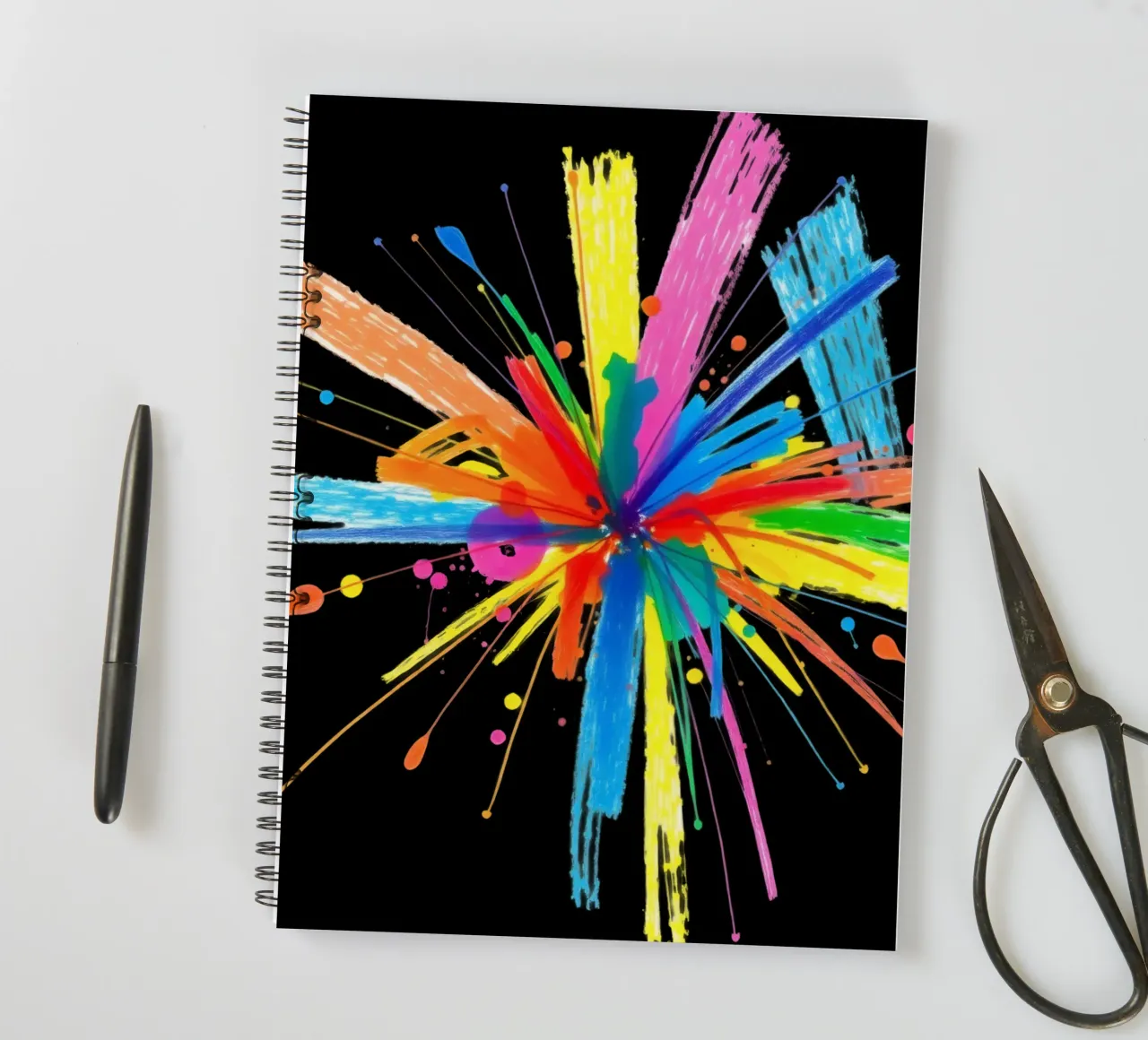 Colorful explosion of paint splatters abstract design spiral notebook by DesignDoodle