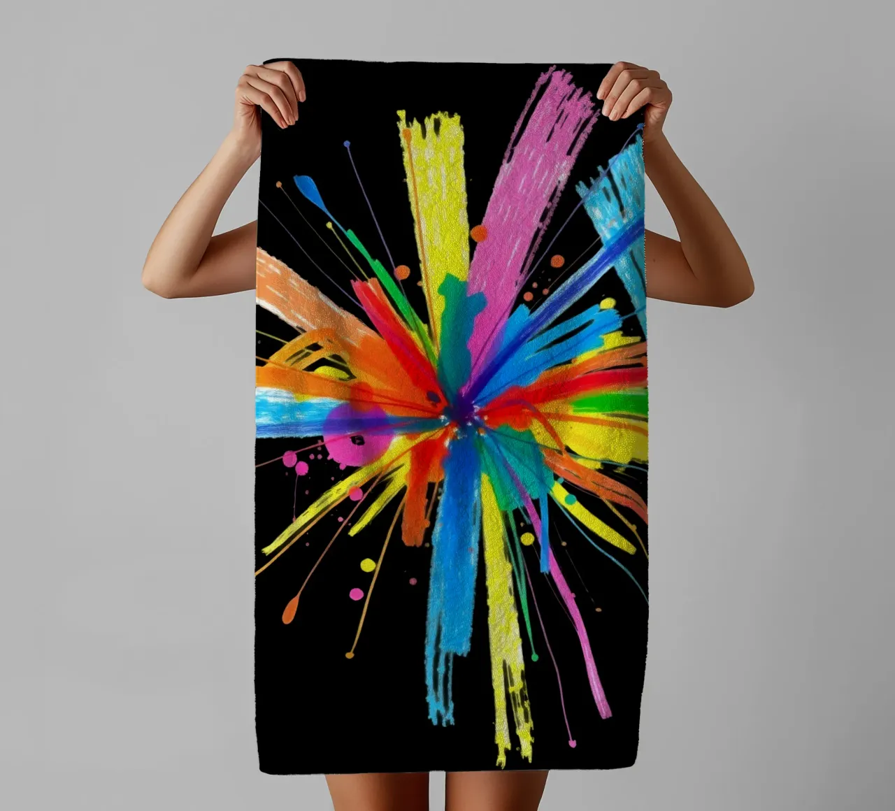 Colorful explosion of paint splatters abstract design towel by DesignDoodle