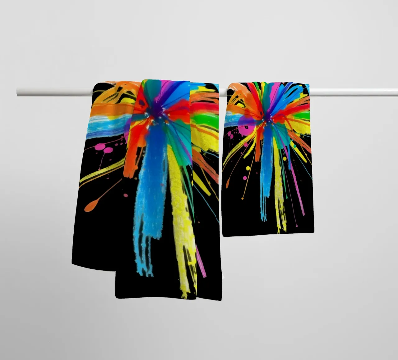 Colorful explosion of paint splatters abstract design towel by DesignDoodle