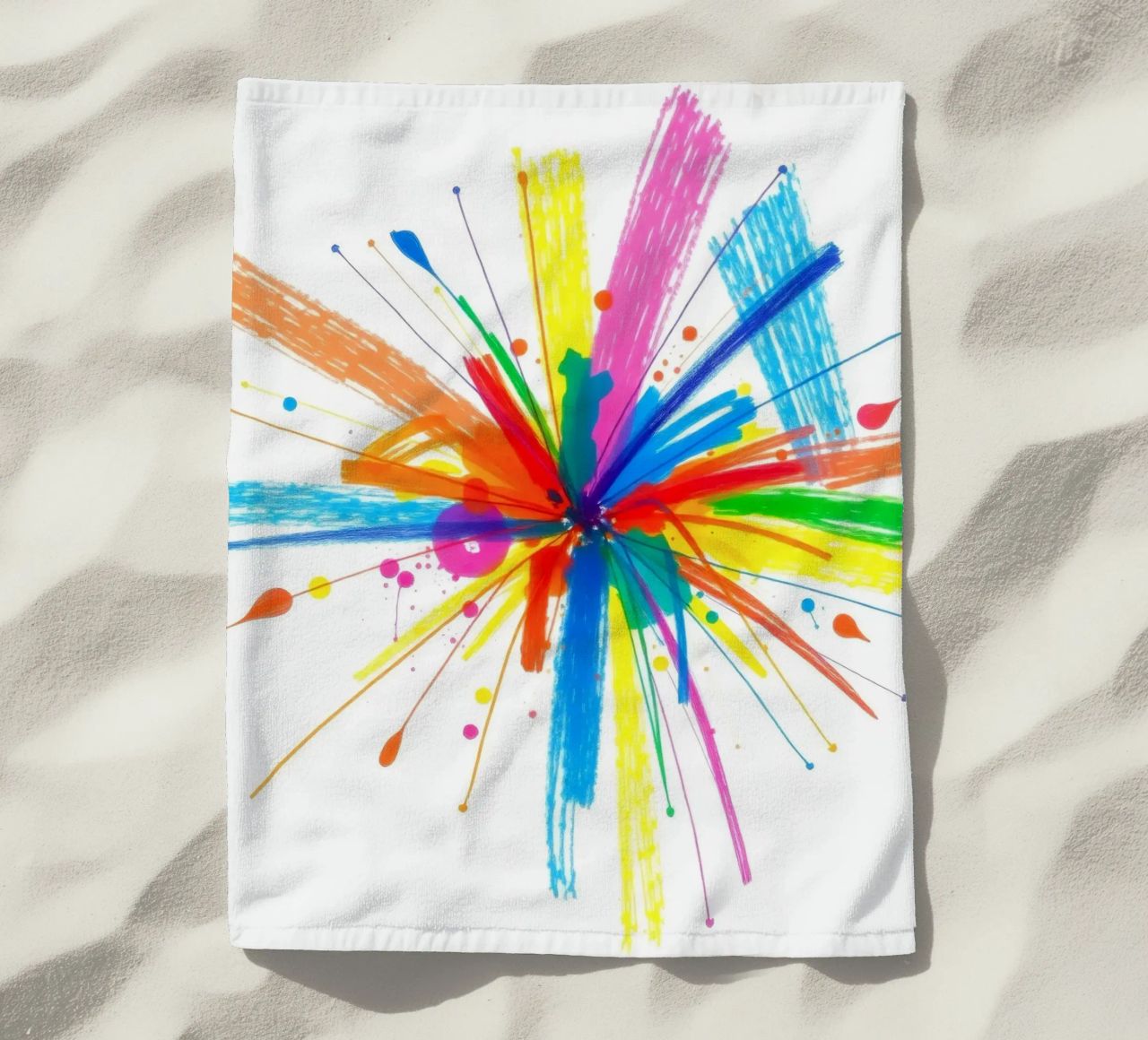 Esplosione colorata di schizzi di vernice disegno astratto telo mare da DesignDoodle