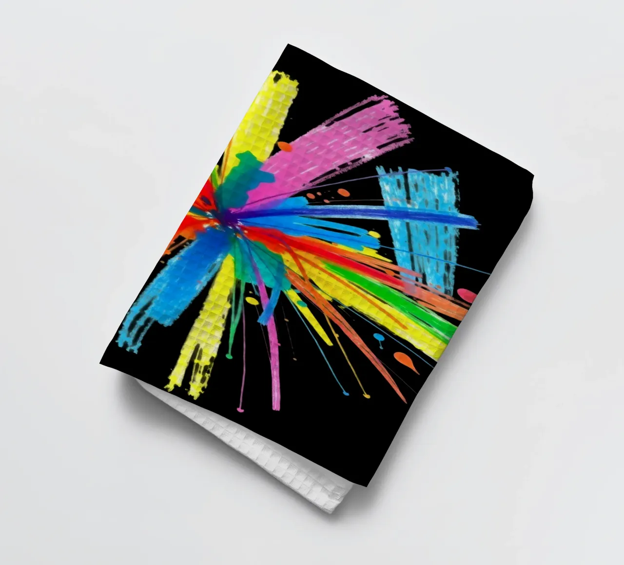 Explosion colorée d'éclaboussures de peinture, motif abstrait torchon de DesignDoodle