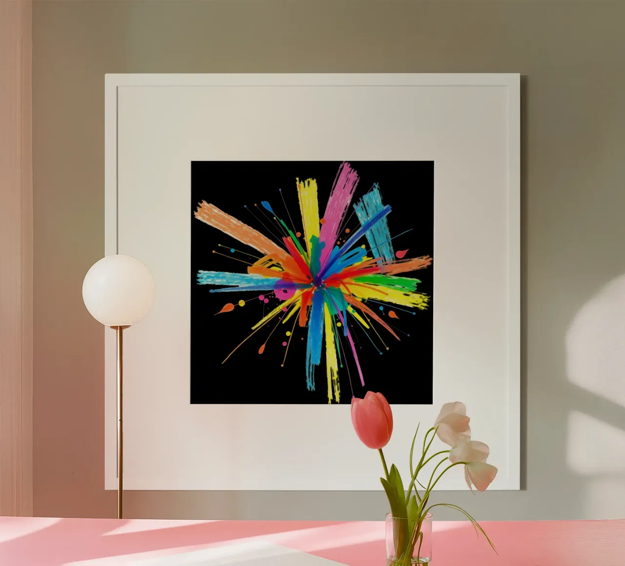 Bunte Explosion von Farbspritzern abstraktes Design Poster mit Kunststoffrahmen von DesignDoodle