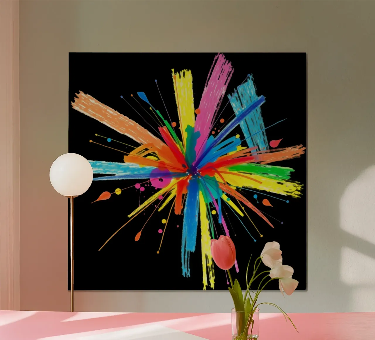 Bunte Explosion von Farbspritzern abstraktes Design Poster mit Kunststoffrahmen von DesignDoodle