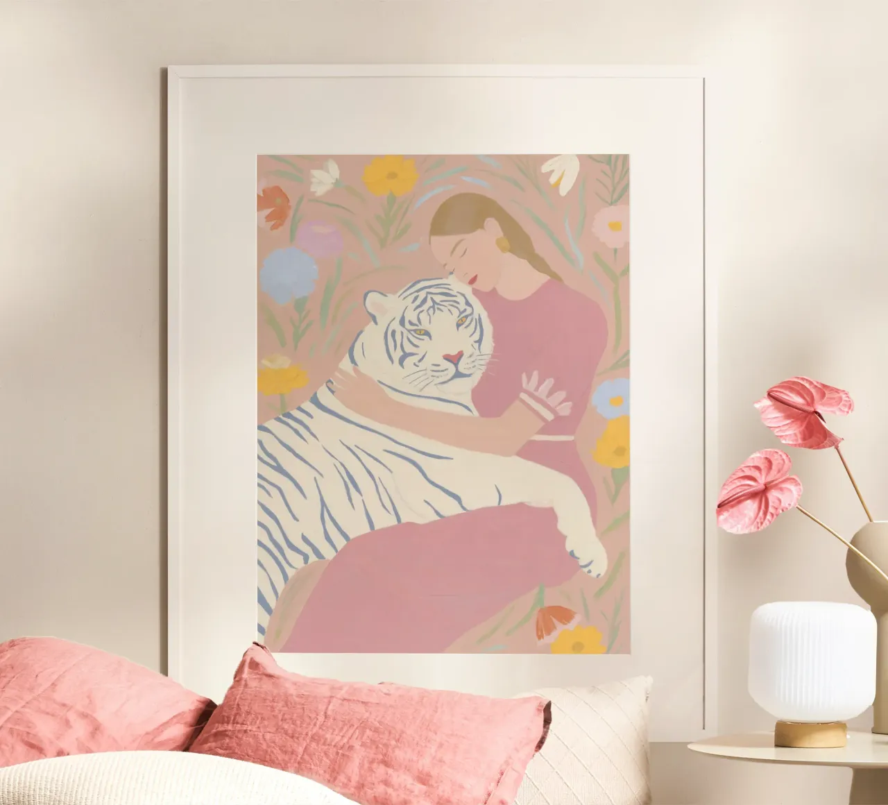 Câlin printanier avec tigre poster de Carinaprint