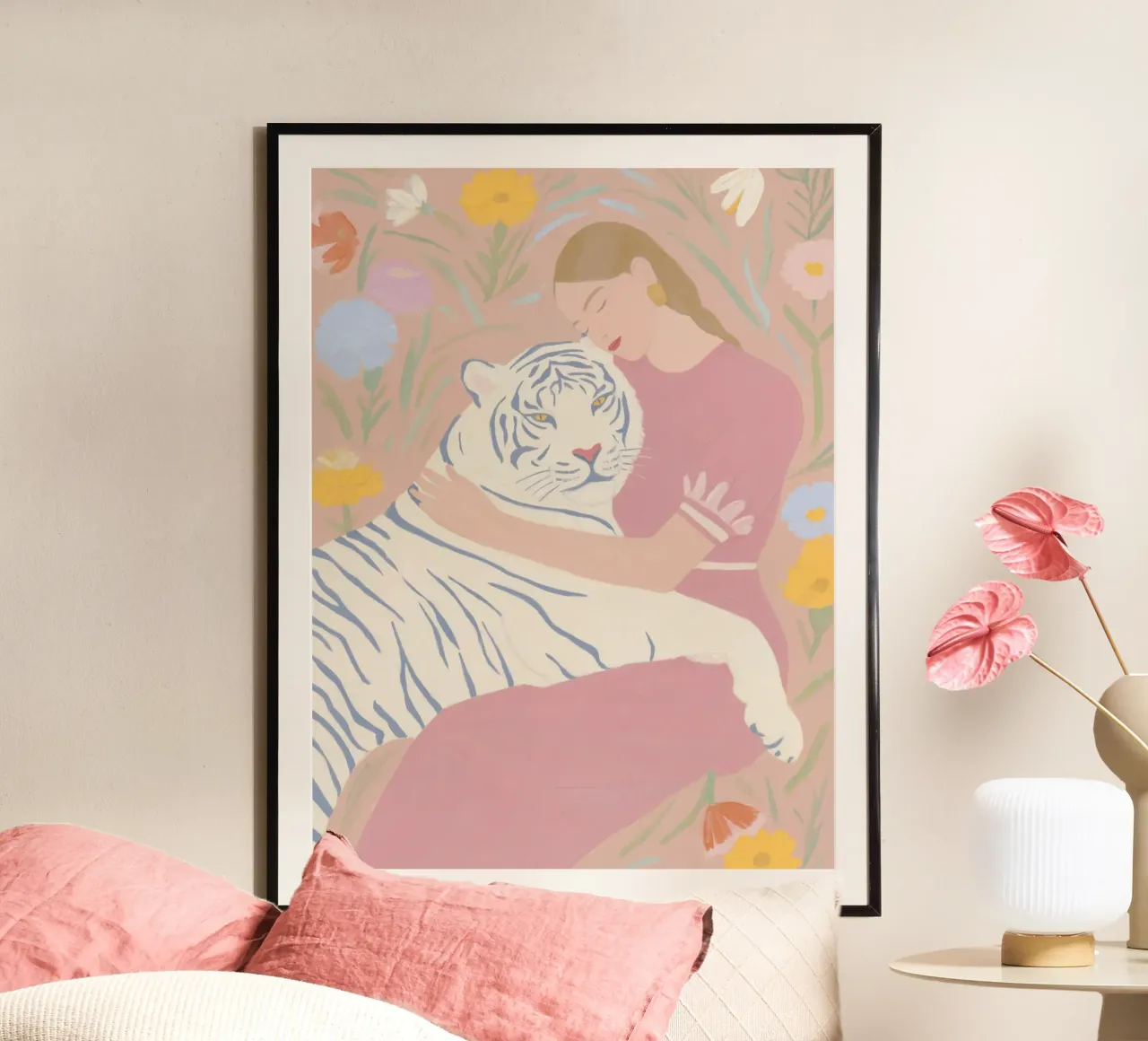 Câlin printanier avec tigre poster de Carinaprint