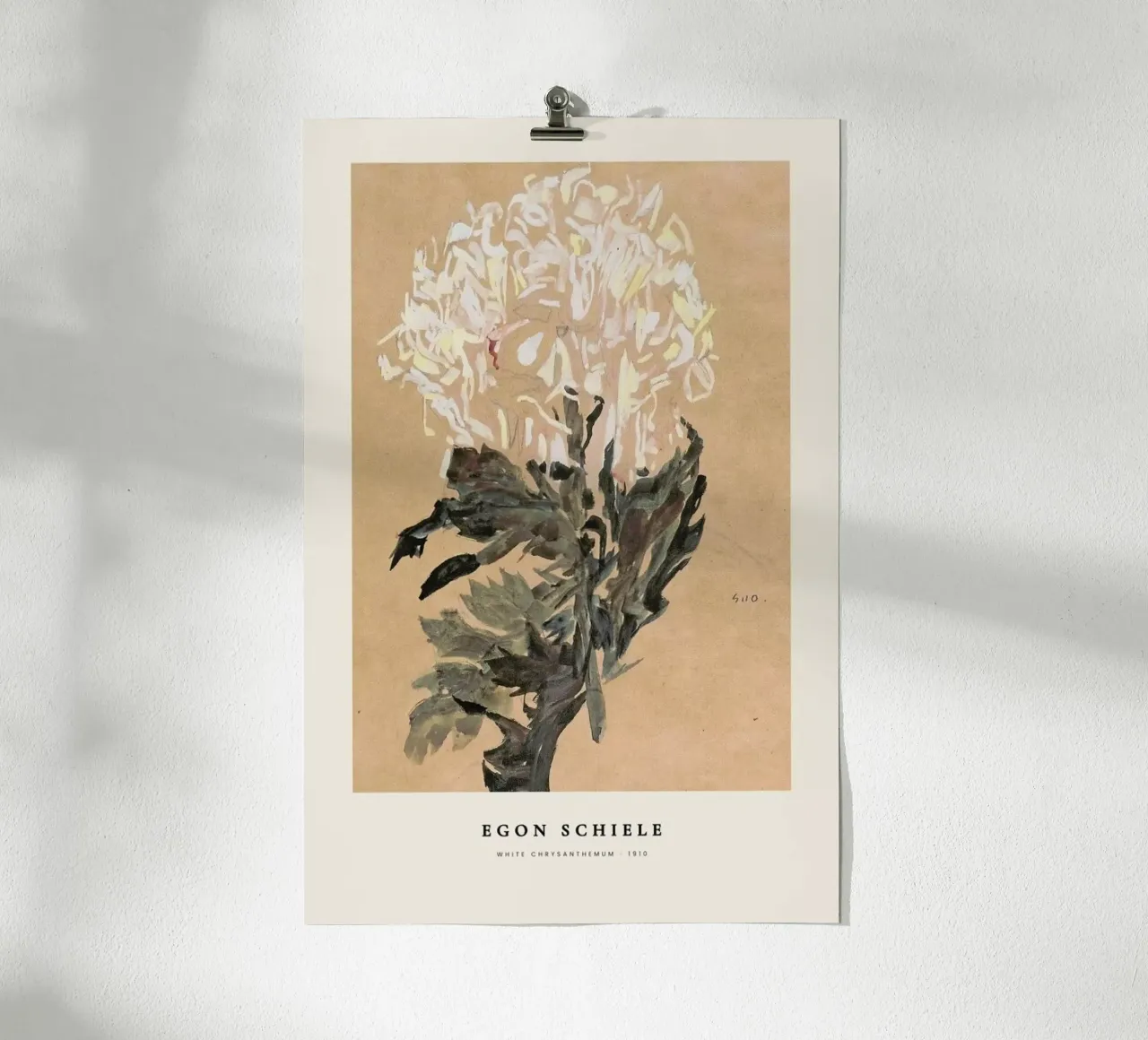 Schiele - White Chrysanthemum poster con telaio in plastica da Vintage by JUNIQE