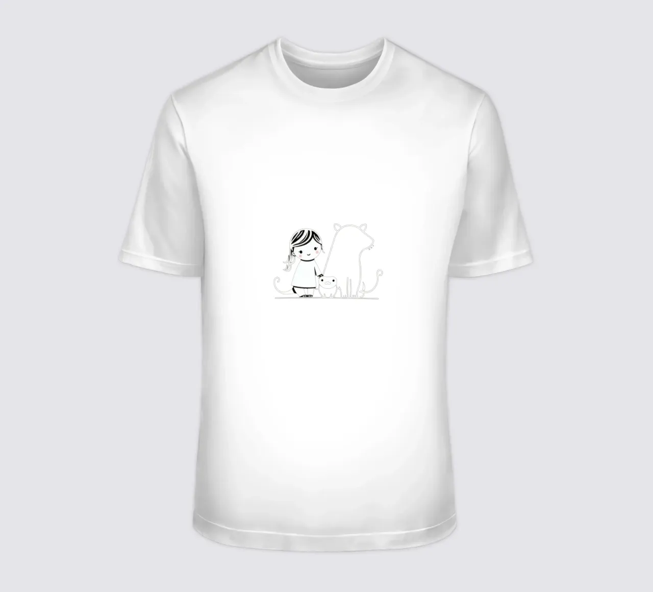 Ragazza con i suoi animali domestici, un cane e un gatto, che si godono il tempo t-shirt da DesignDoodle