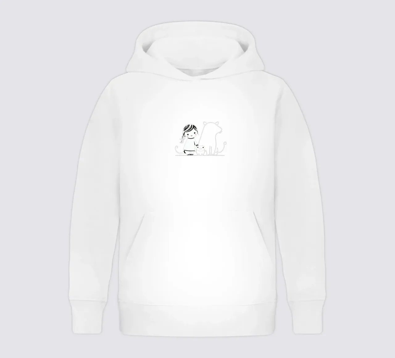 Ragazza con i suoi animali domestici, un cane e un gatto, che si godono il tempo felpa bambino con cappuccio da DesignDoodle
