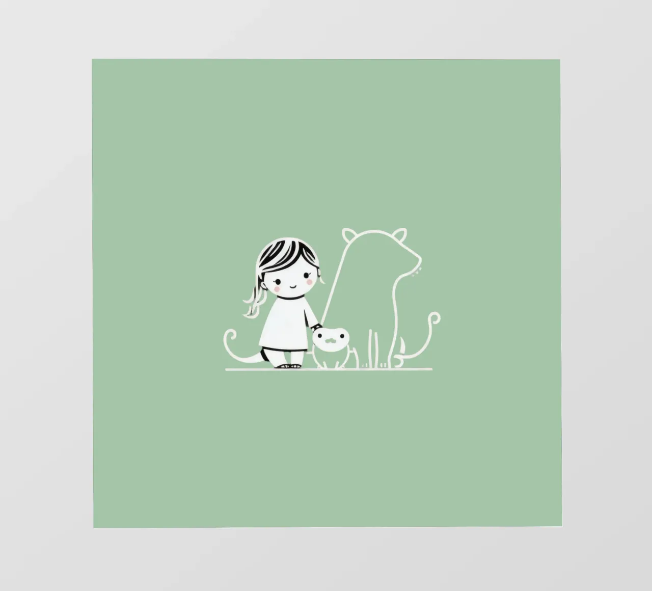 Ragazza con i suoi animali domestici, un cane e un gatto, che si godono il tempo telo in pvc da DesignDoodle