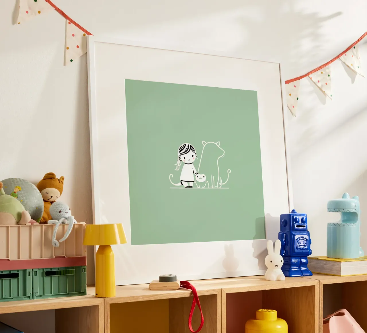 Ragazza con i suoi animali domestici, un cane e un gatto, che si godono il tempo carta hahnemühle da DesignDoodle