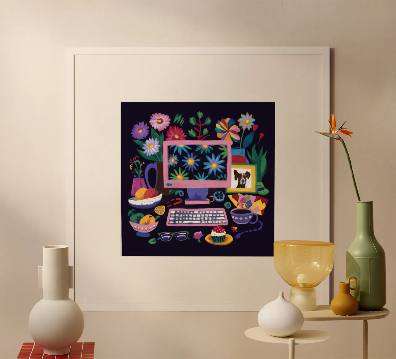Spazio di lavoro floreale digitale poster con telaio in alluminio da Petal Canvas