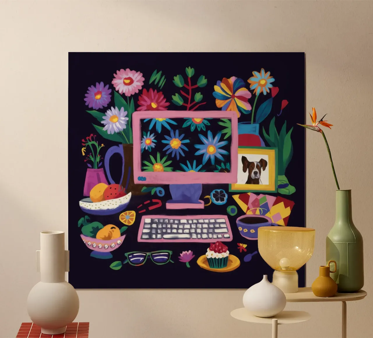 Spazio di lavoro floreale digitale poster con telaio in alluminio da Petal Canvas