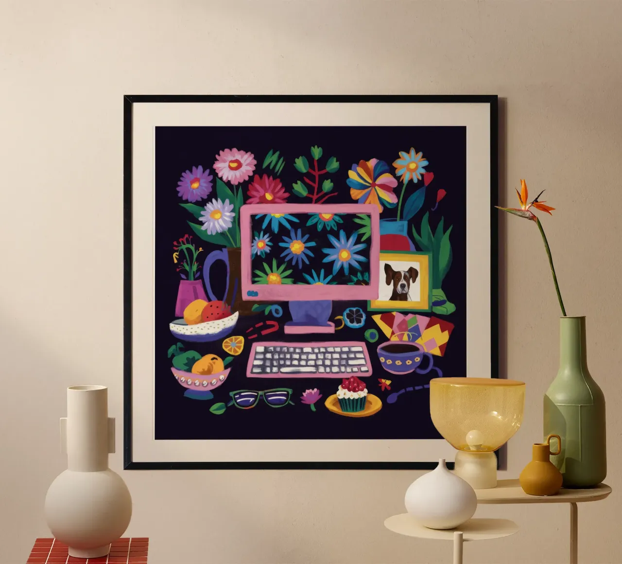 Spazio di lavoro floreale digitale poster con telaio in alluminio da Petal Canvas