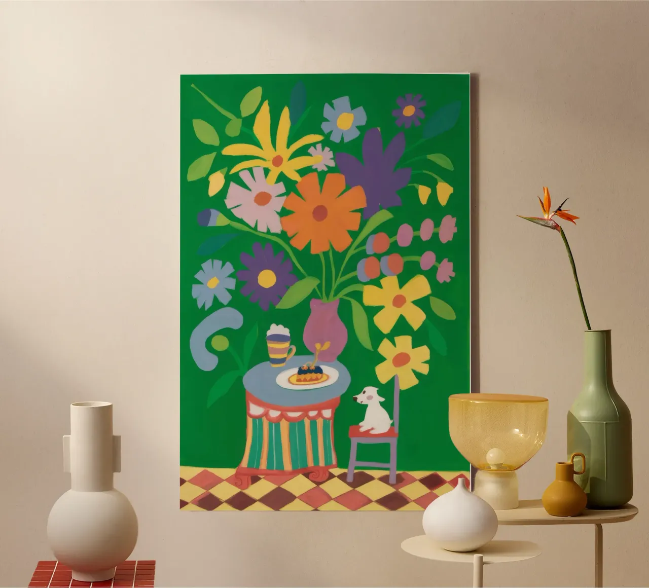 Bloemen theekransje canvas met Baklijst van Petal Canvas
