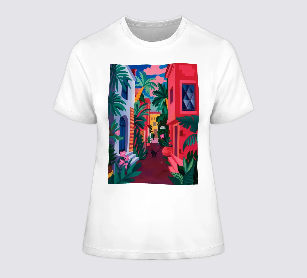 Enchanting Alleyway Escape women's fitted t-shirt by Petal Canvas
