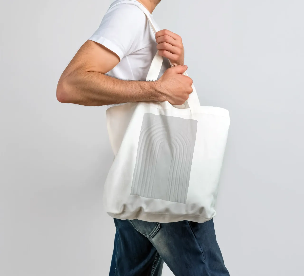 White Textures 2 Minimal Rainbow borsa in juta da Studio Nahili