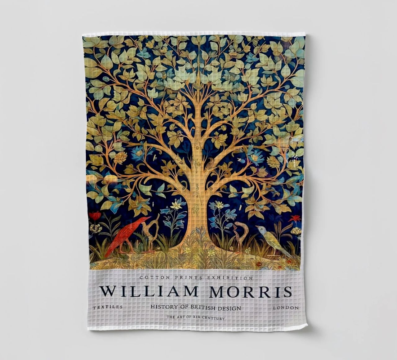 willia morris - un arbre majestueux avec des oiseaux en dessous torchon de Art Crew Kbm