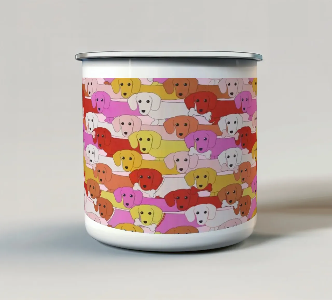 Roze regenboog teckel parade emaille mok van showmemars