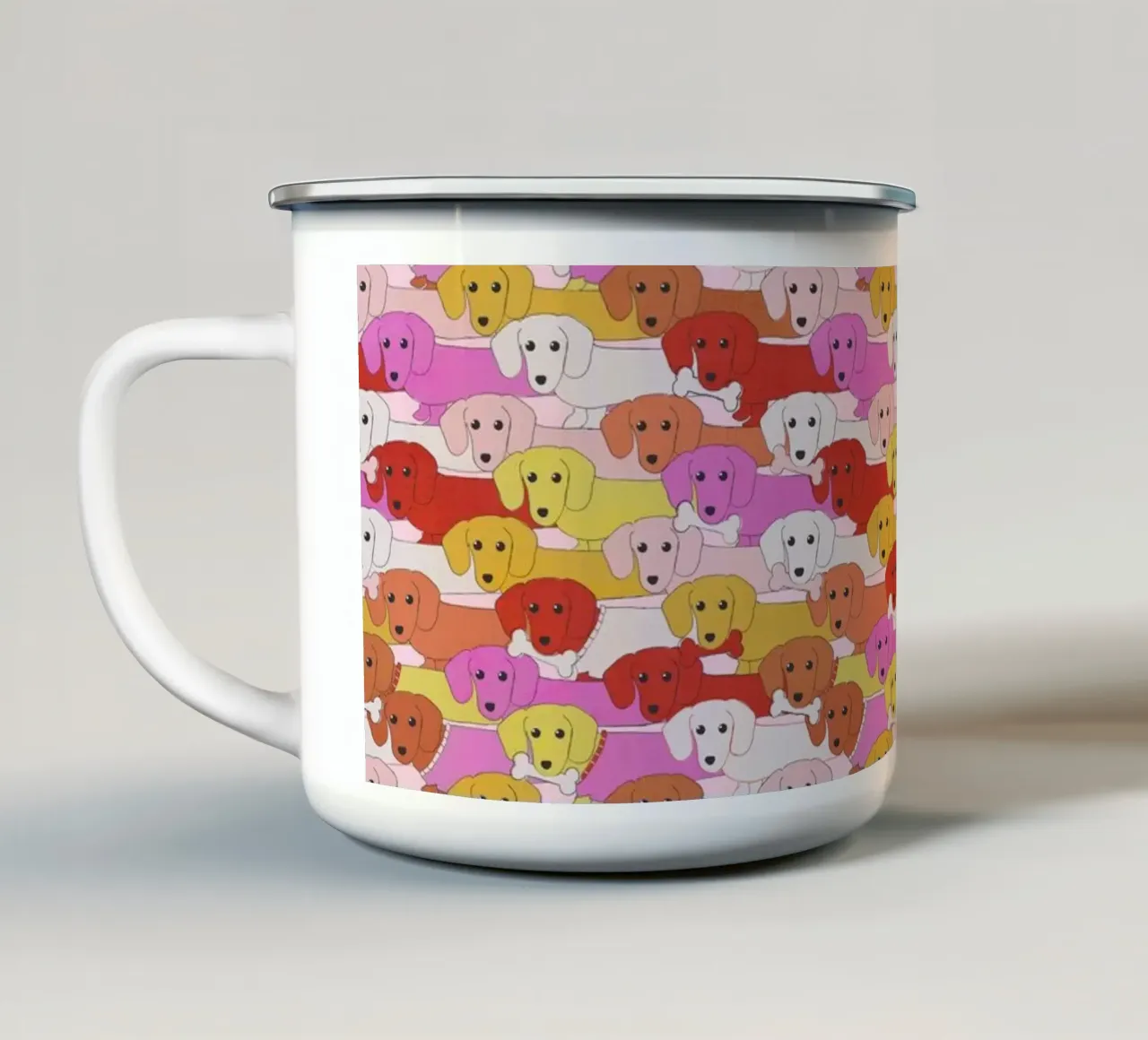 Roze regenboog teckel parade emaille mok van showmemars