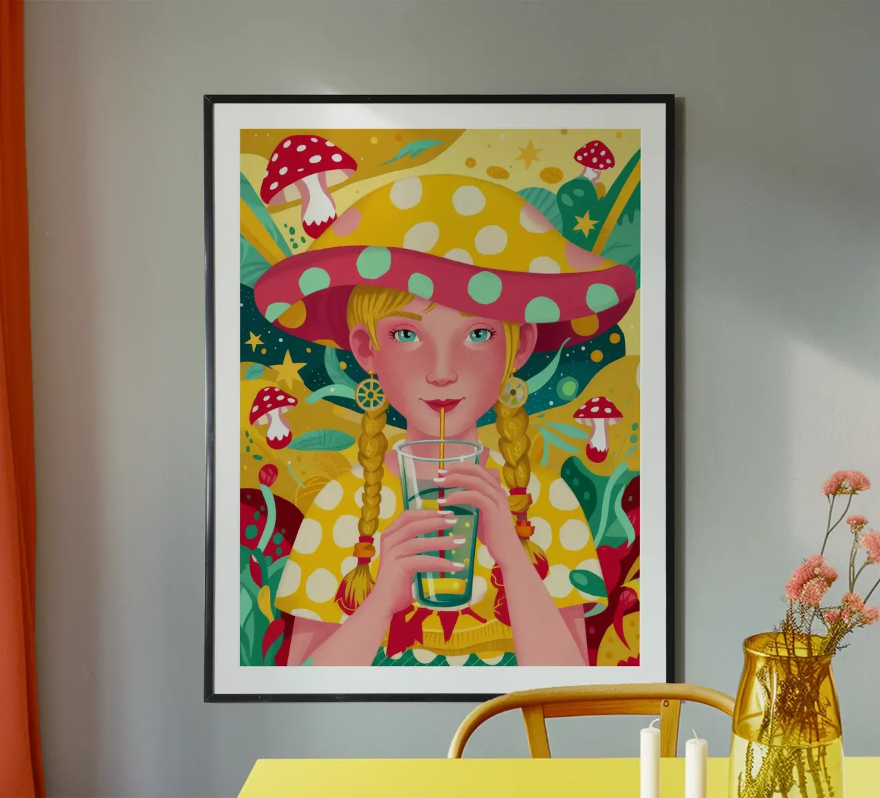 Cappello Fungo Meraviglia poster con telaio in alluminio da Petal Canvas