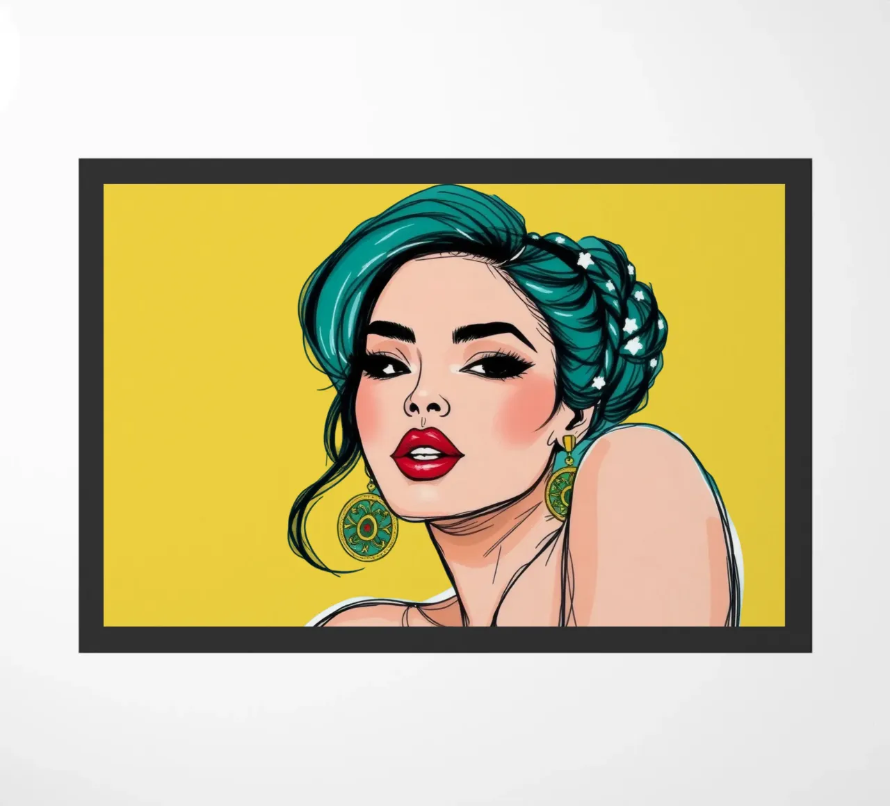 selbstbewusste Frau mit türkisfarbenem Haar und auffälligem Make-up Fußmatte von DesignDoodle