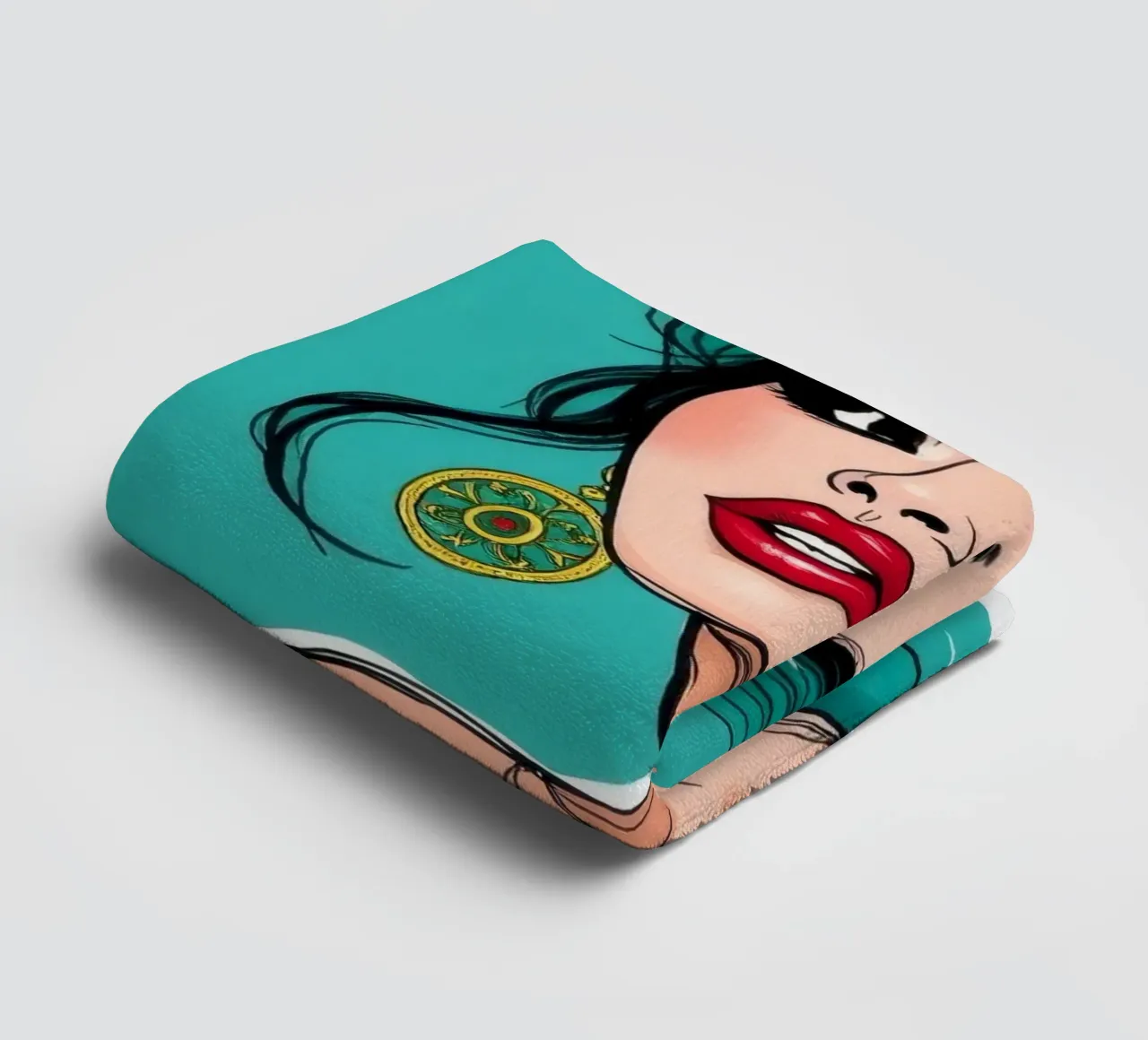 selbstbewusste Frau mit türkisfarbenem Haar und auffälligem Make-up Handtuch von DesignDoodle
