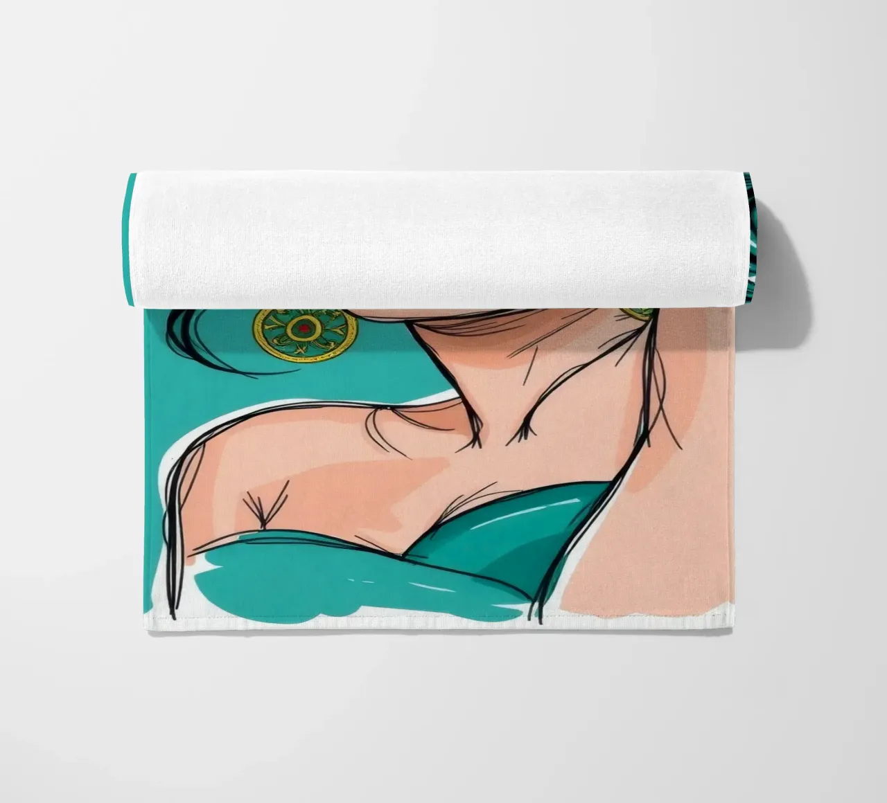 selbstbewusste Frau mit türkisfarbenem Haar und auffälligem Make-up Strandtuch von DesignDoodle