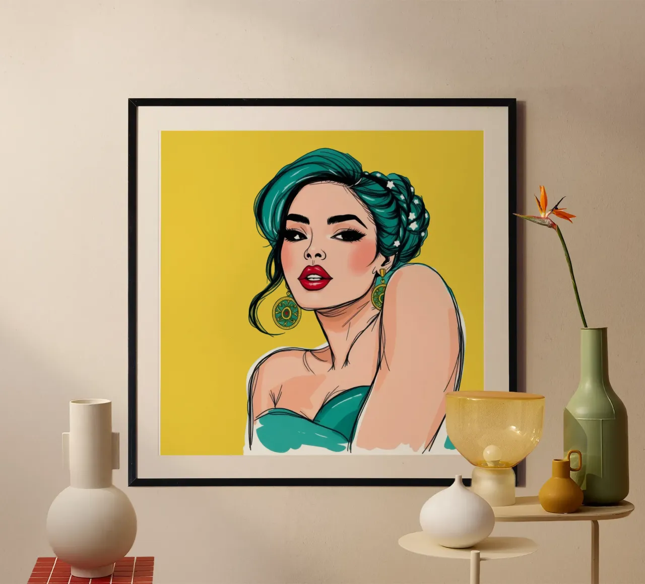 selbstbewusste Frau mit türkisfarbenem Haar und auffälligem Make-up Hahnemühle von DesignDoodle