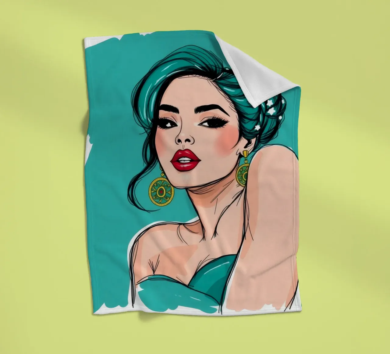selbstbewusste Frau mit türkisfarbenem Haar und auffälligem Make-up Fleecedecke von DesignDoodle