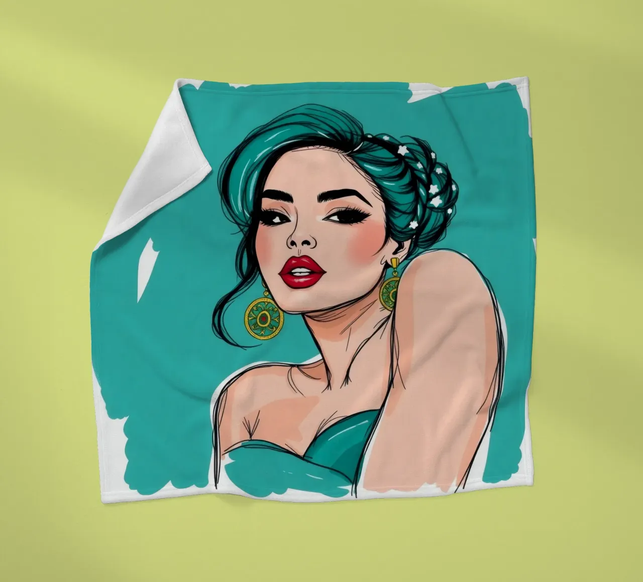 selbstbewusste Frau mit türkisfarbenem Haar und auffälligem Make-up Fleecedecke von DesignDoodle