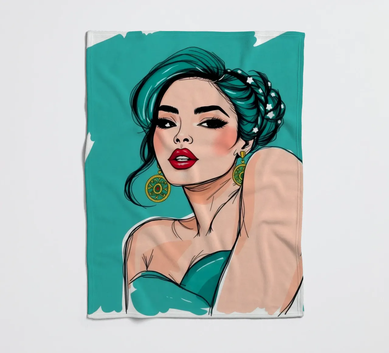 selbstbewusste Frau mit türkisfarbenem Haar und auffälligem Make-up Fleecedecke von DesignDoodle