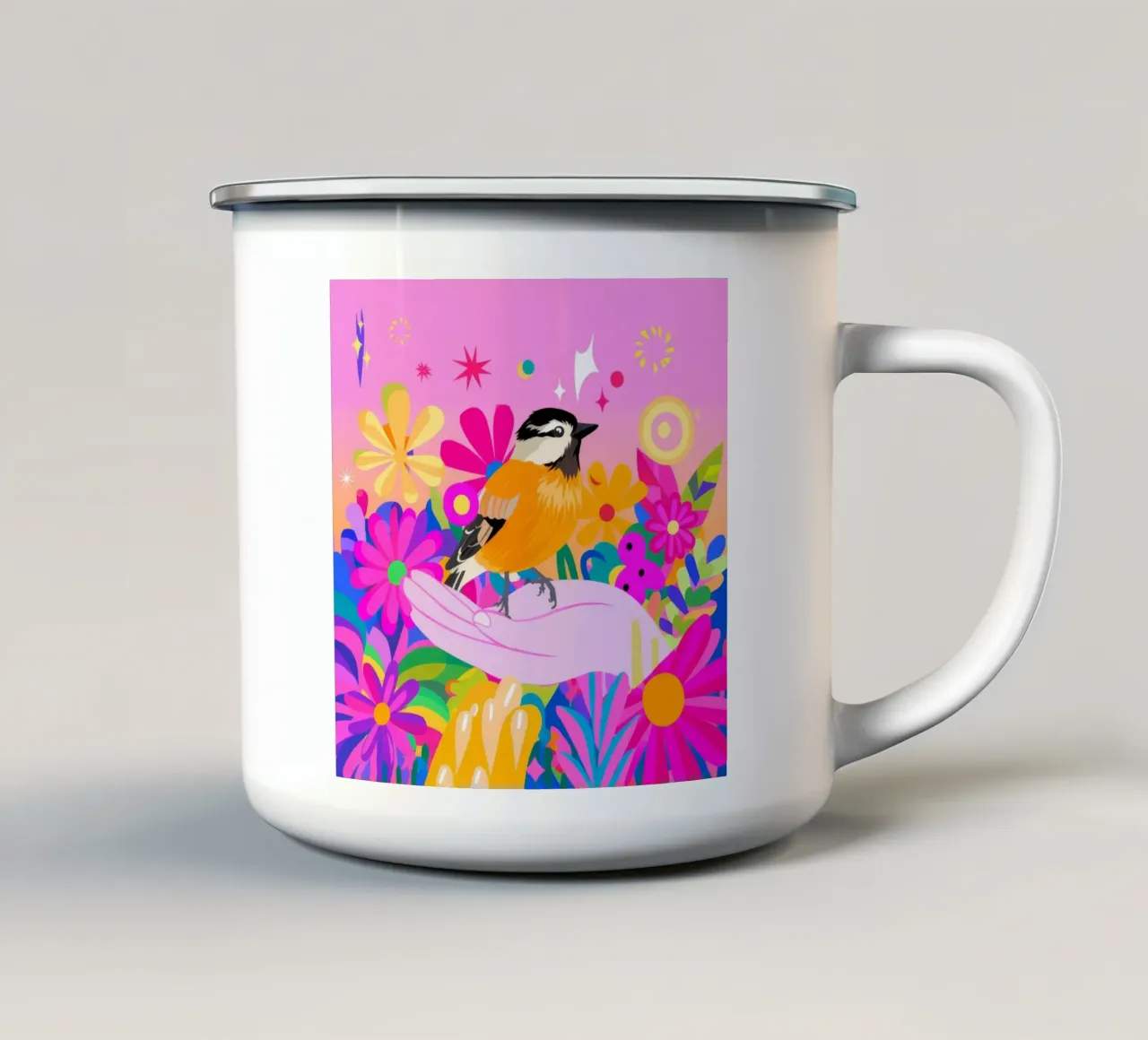 Paradiso degli uccelli tazza in smalto da Petal Canvas