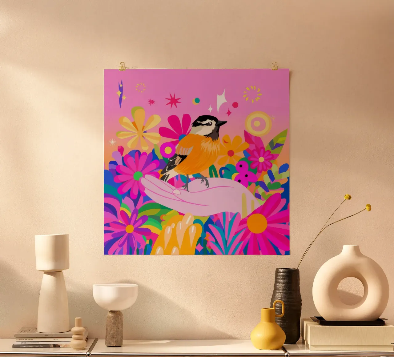 Paradiso degli uccelli poster con telaio in plastica da Petal Canvas