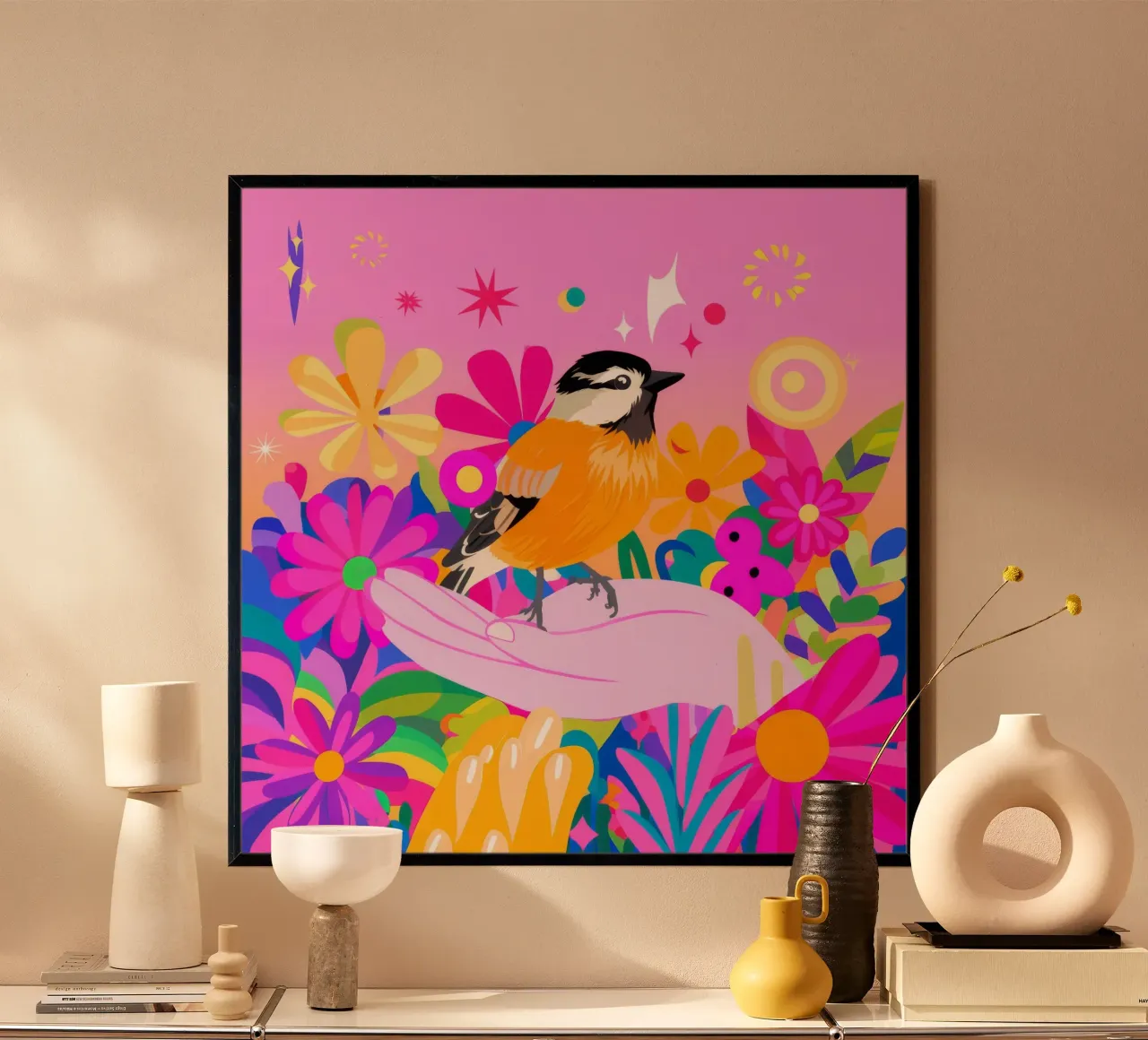Paradiso degli uccelli poster con telaio in plastica da Petal Canvas
