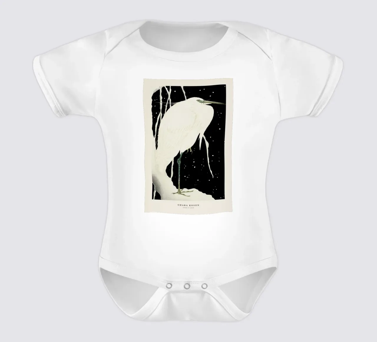 Koson - Heron in Snow body neonato maniche corte da Vintage by JUNIQE