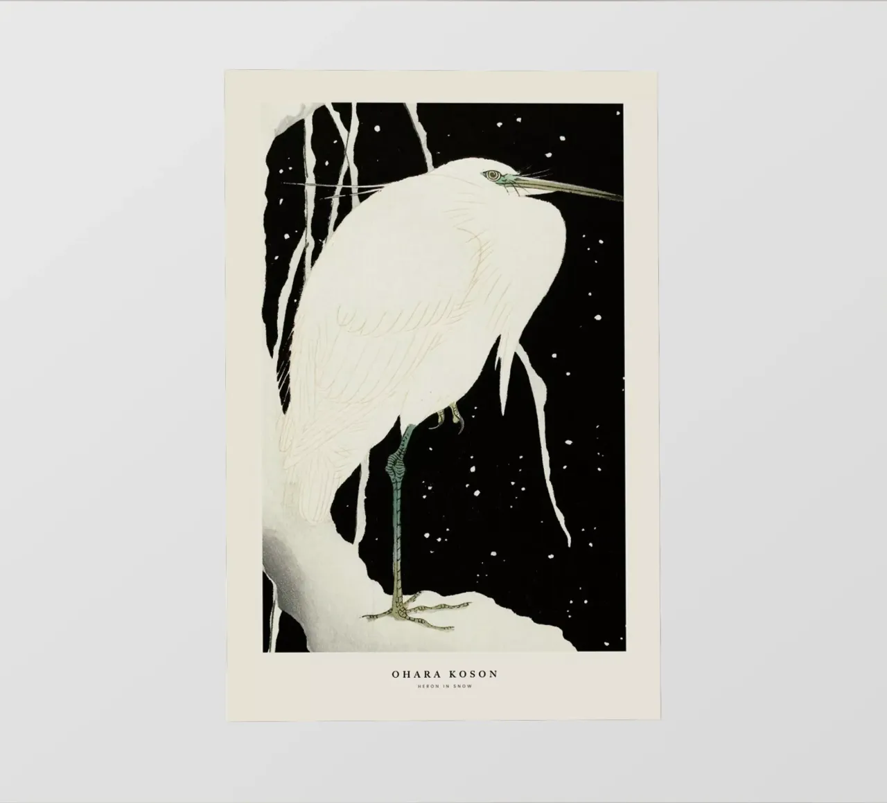 Koson - Heron in Snow pellicola backlit da Vintage by JUNIQE