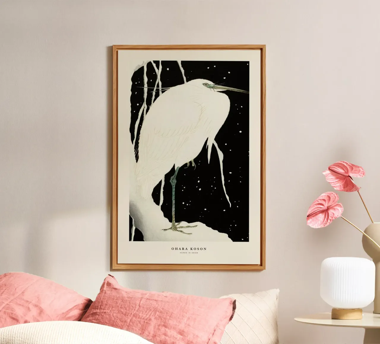 Koson - Heron in Snow alluminio dibond da Vintage by JUNIQE