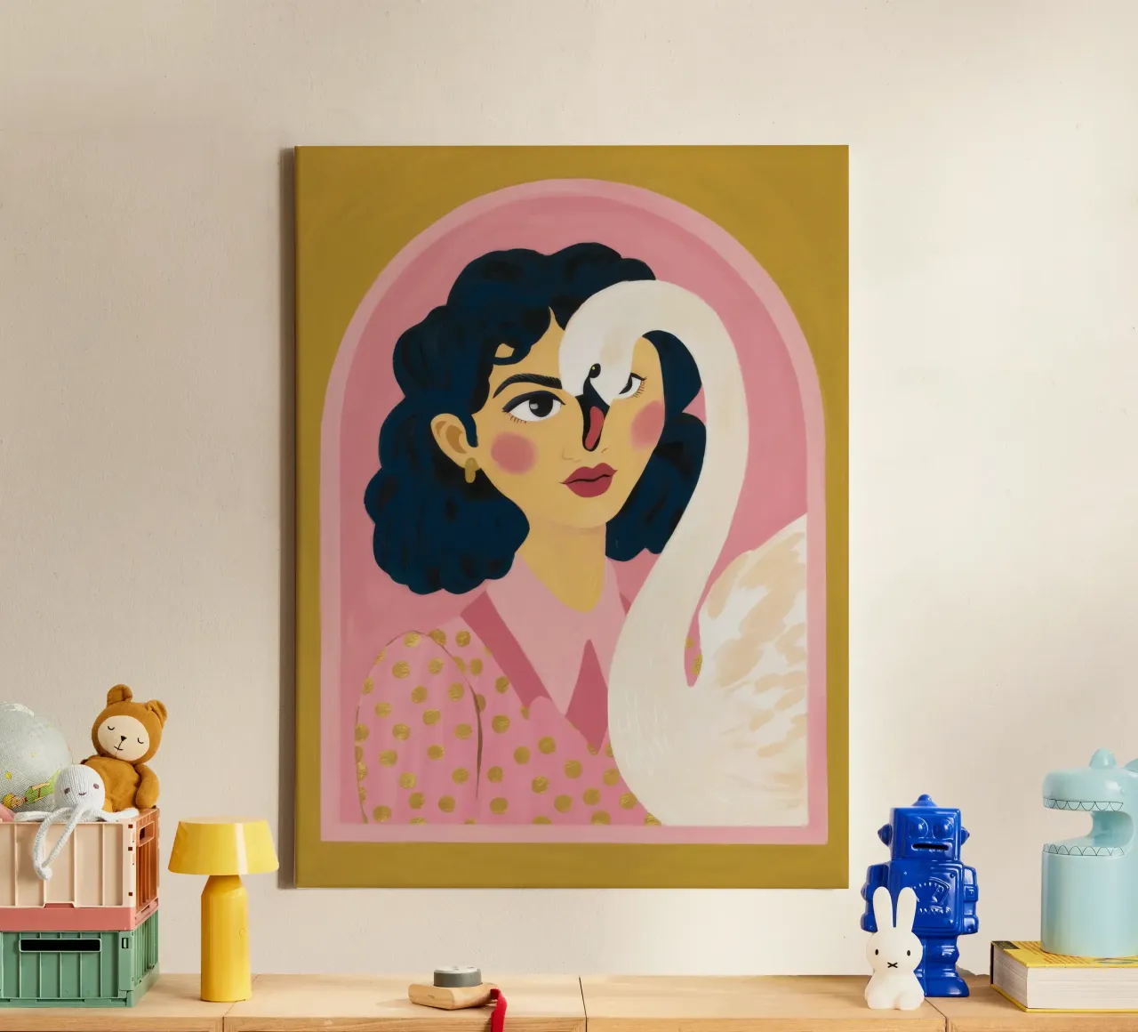 Ätherische Schwanenumarmung Leinwand mit Schattenfugenrahmen von Petal Canvas
