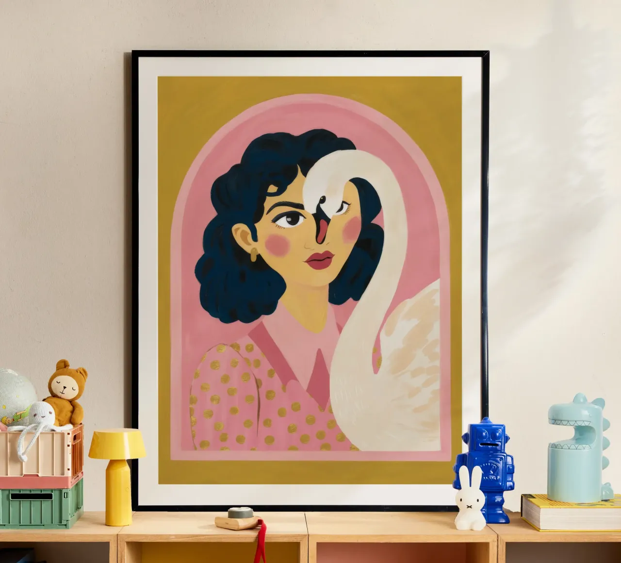 Abbraccio etereo del cigno poster con telaio in legno da Petal Canvas