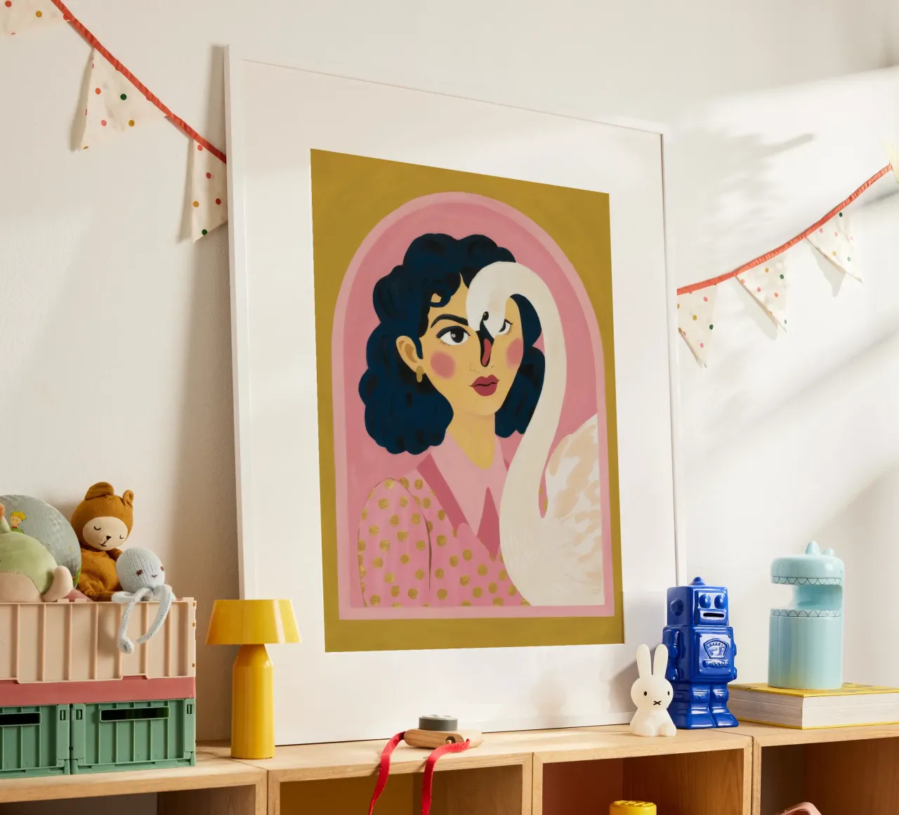 Abbraccio etereo del cigno poster con telaio in legno da Petal Canvas
