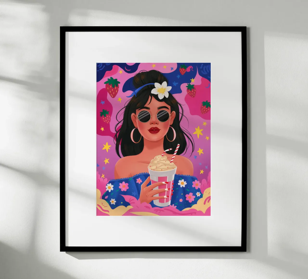 Sorso di delizia floreale poster con telaio in legno da Petal Canvas