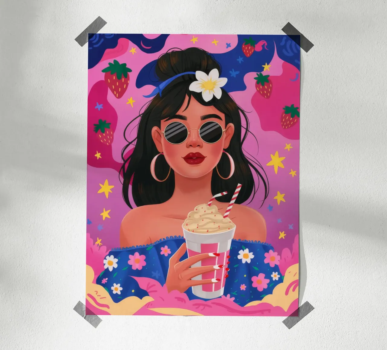 Sorso di delizia floreale poster con telaio in legno da Petal Canvas