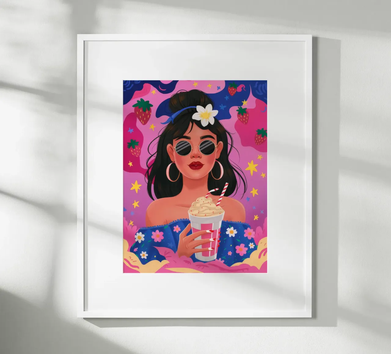 Sorso di delizia floreale poster con telaio in legno da Petal Canvas
